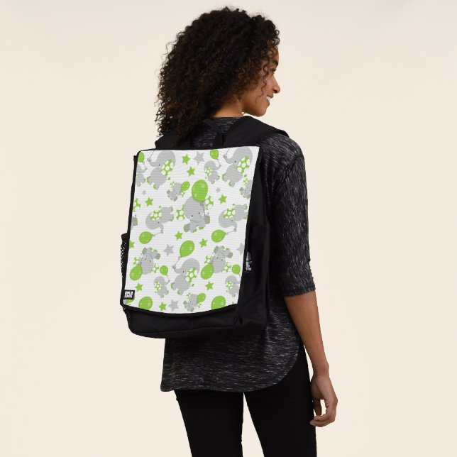 Pattern Of Elephants, Cute Elephants - Green Grey Backpack (Worn)