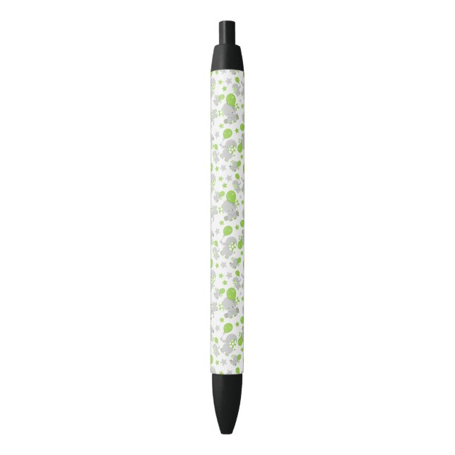 Pattern Of Elephants, Cute Elephants - Green Grey Black Ink Pen (Front Vertical)