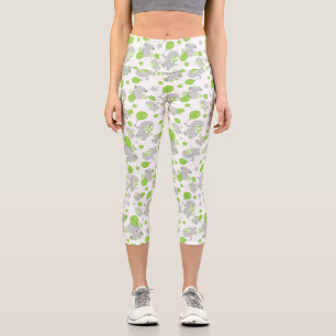 Pattern Of Elephants, Cute Elephants - Green Grey Capri Leggings
