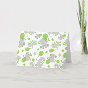 Pattern Of Elephants, Cute Elephants - Green Grey Card