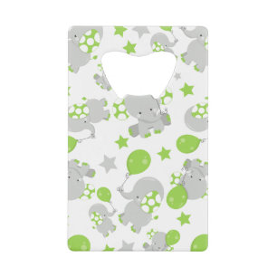 Pattern Of Elephants, Cute Elephants - Green Grey Credit Card Bottle Opener