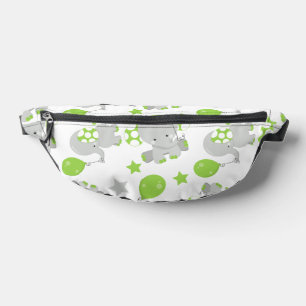 Pattern Of Elephants, Cute Elephants - Green Grey Fanny Pack