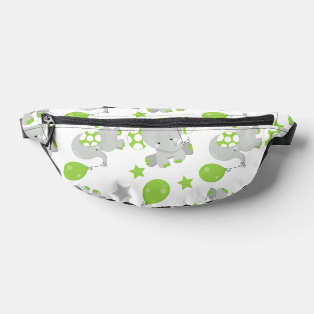 Pattern Of Elephants, Cute Elephants - Green Grey Fanny Pack (Lay Down)
