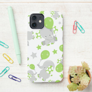 Pattern Of Elephants, Cute Elephants - Green Grey iPhone 12 Case