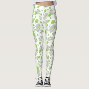 Pattern Of Elephants, Cute Elephants - Green Grey Leggings