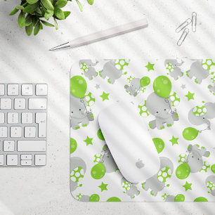 Pattern Of Elephants, Cute Elephants - Green Grey Mouse Pad