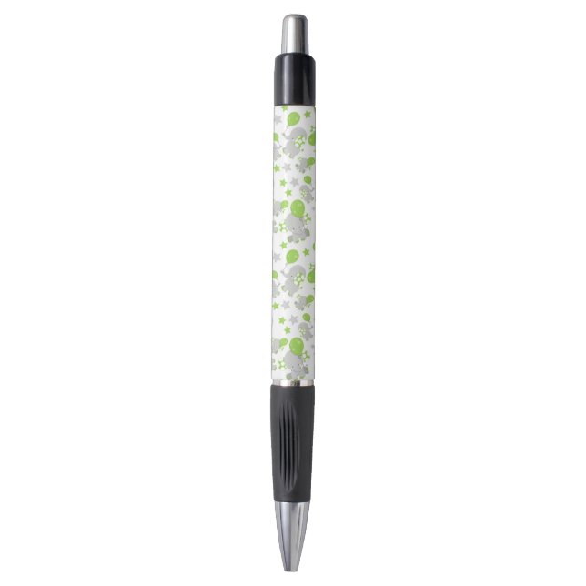 Pattern Of Elephants, Cute Elephants - Green Grey Pen (Front Vertical)