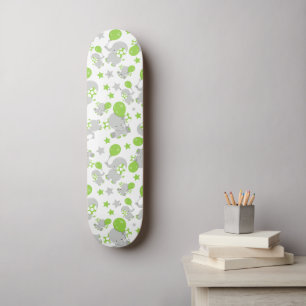 Pattern Of Elephants, Cute Elephants - Green Grey Skateboard