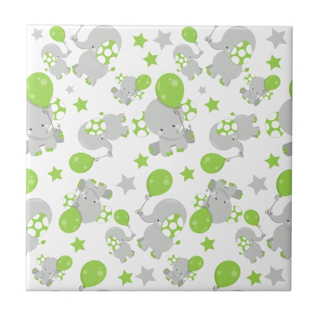 Pattern Of Elephants, Cute Elephants - Green Grey Tile (Front)