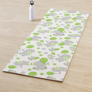 Pattern Of Elephants, Cute Elephants - Green Grey Yoga Mat