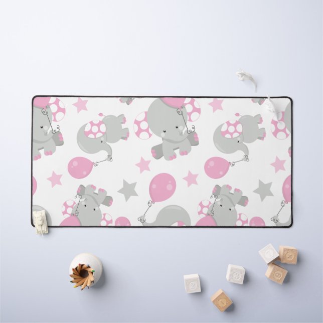 Pattern of Elephants, Cute Elephants - Pink Gray (Tableau pour enfants)
