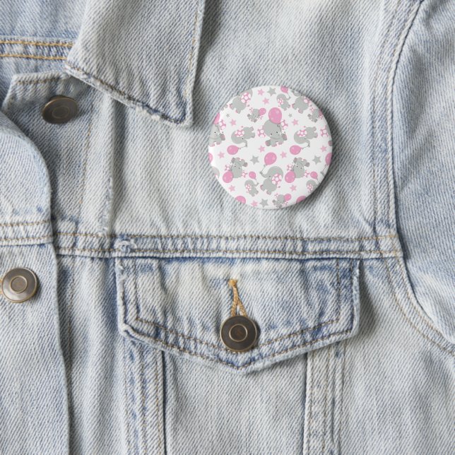 Pattern Of Elephants, Cute Elephants - Pink Grey 2 Inch Round Button (In Situ)