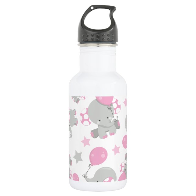 Pattern Of Elephants, Cute Elephants - Pink Grey 532 Ml Water Bottle (Front)