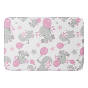 Pattern Of Elephants, Cute Elephants - Pink Grey Bath Mat