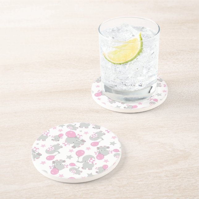 Pattern Of Elephants, Cute Elephants - Pink Grey Coaster (Side)