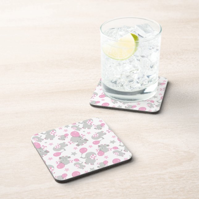 Pattern Of Elephants, Cute Elephants - Pink Grey Coaster (Right Side)