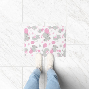 Pattern Of Elephants, Cute Elephants - Pink Grey Doormat