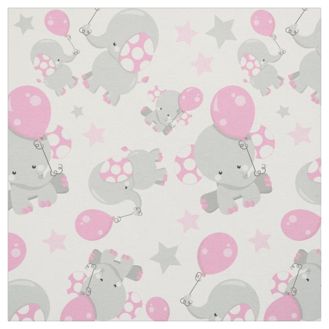 Pattern Of Elephants, Cute Elephants - Pink Grey Fabric (Swatch)
