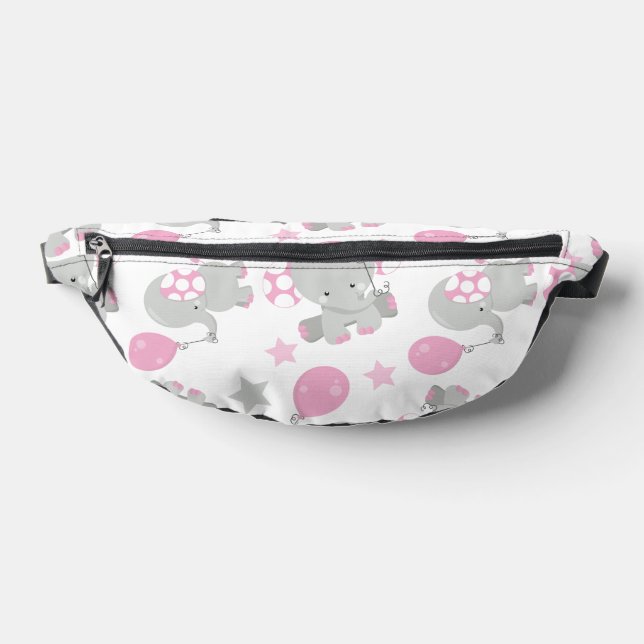 Pattern Of Elephants, Cute Elephants - Pink Grey Fanny Pack (Lay Down)