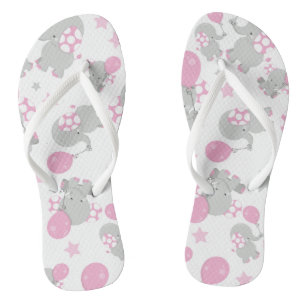 Pattern Of Elephants, Cute Elephants - Pink Grey Flip Flops
