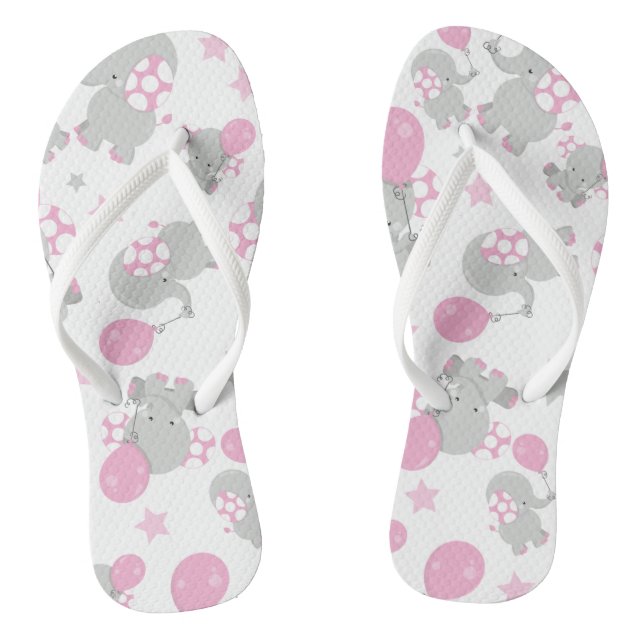 Pattern Of Elephants, Cute Elephants - Pink Grey Flip Flops (Footbed)