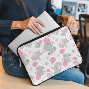 Pattern Of Elephants, Cute Elephants - Pink Grey Laptop Sleeve