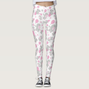 Pattern Of Elephants, Cute Elephants - Pink Grey Leggings