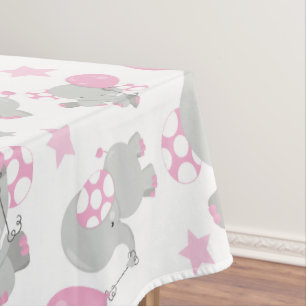 Pattern Of Elephants, Cute Elephants - Pink Grey Tablecloth