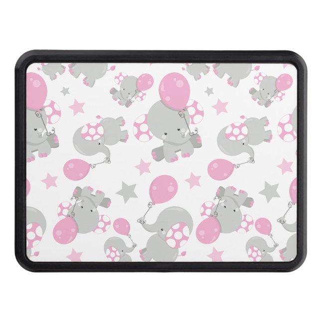 Pattern Of Elephants, Cute Elephants - Pink Grey Trailer Hitch Cover (Front)
