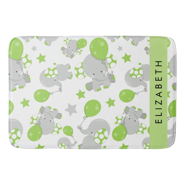 Pattern Of Elephants, Cute Elephants, Your Name Bath Mat (Front)