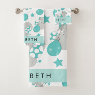 Pattern Of Elephants, Cute Elephants, Your Name Bath Towel Set