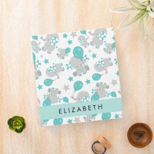 Pattern Of Elephants, Cute Elephants, Your Name Binder