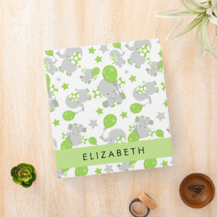 Pattern Of Elephants, Cute Elephants, Your Name Binder