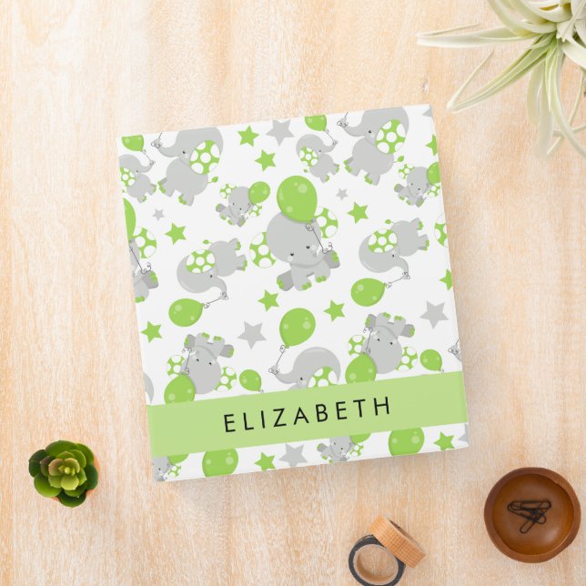 Pattern Of Elephants, Cute Elephants, Your Name Binder (In Situ)