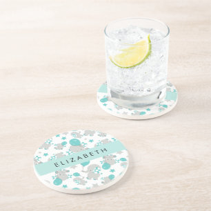 Pattern Of Elephants, Cute Elephants, Your Name Coaster