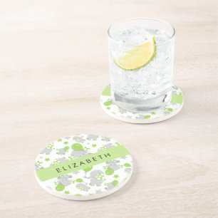 Pattern Of Elephants, Cute Elephants, Your Name Coaster