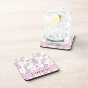 Pattern Of Elephants, Cute Elephants, Your Name Coaster