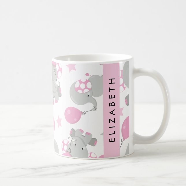 Pattern Of Elephants, Cute Elephants, Your Name Coffee Mug (Right)