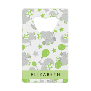 Pattern Of Elephants, Cute Elephants, Your Name Credit Card Bottle Opener