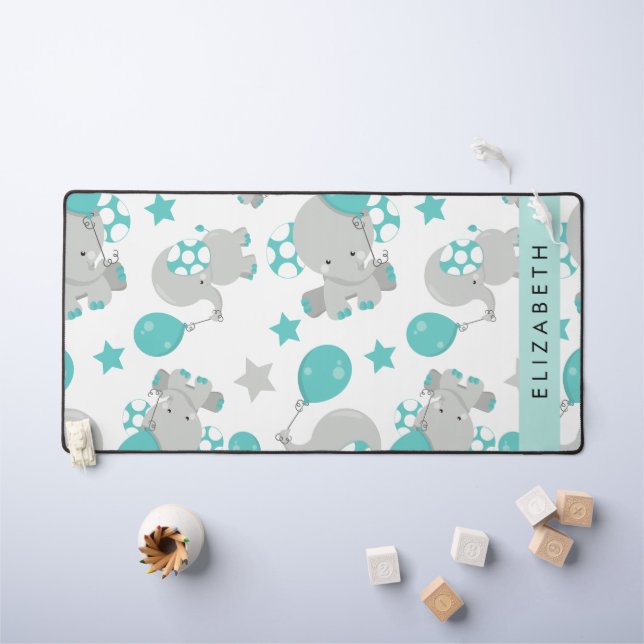 Pattern Of Elephants, Cute Elephants, Your Name Desk Mat (Kids Table)