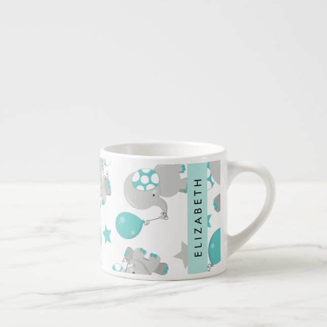 Pattern Of Elephants, Cute Elephants, Your Name Espresso Cup (Right)