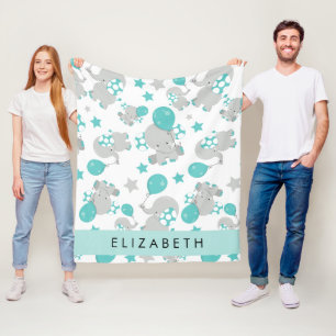 Pattern Of Elephants, Cute Elephants, Your Name Fleece Blanket
