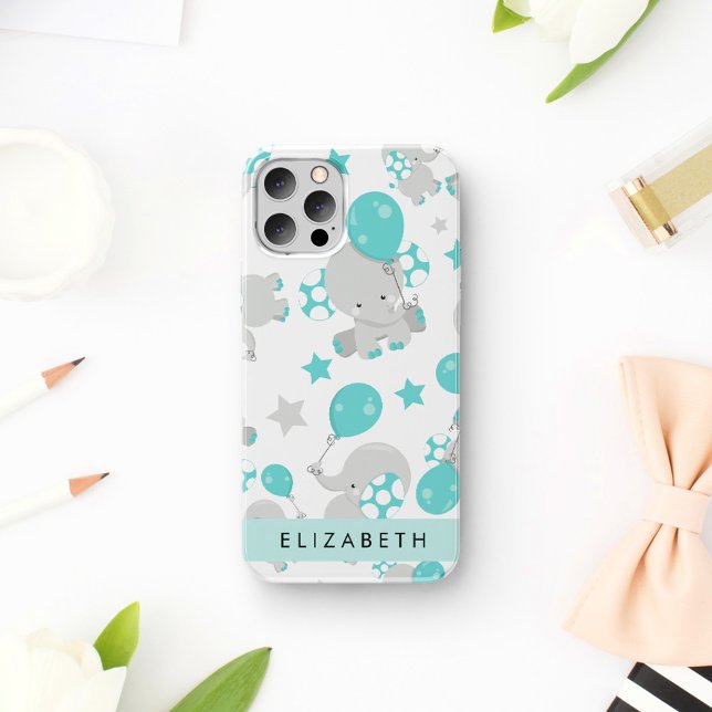 Pattern Of Elephants, Cute Elephants, Your Name iPhone 16 Case (Creator Uploaded)