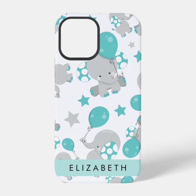 Pattern Of Elephants, Cute Elephants, Your Name iPhone Case (Back)