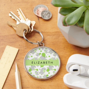 Pattern Of Elephants, Cute Elephants, Your Name Keychain