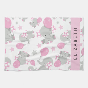 Pattern Of Elephants, Cute Elephants, Your Name Kitchen Towel