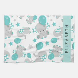 Pattern Of Elephants, Cute Elephants, Your Name Kitchen Towel