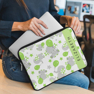 Pattern Of Elephants, Cute Elephants, Your Name Laptop Sleeve