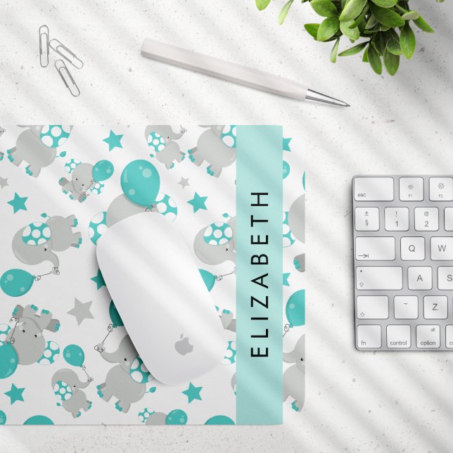 Pattern Of Elephants, Cute Elephants, Your Name Mouse Pad (Creator Uploaded)