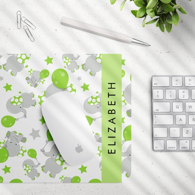 Pattern Of Elephants, Cute Elephants, Your Name Mouse Pad (Creator Uploaded)